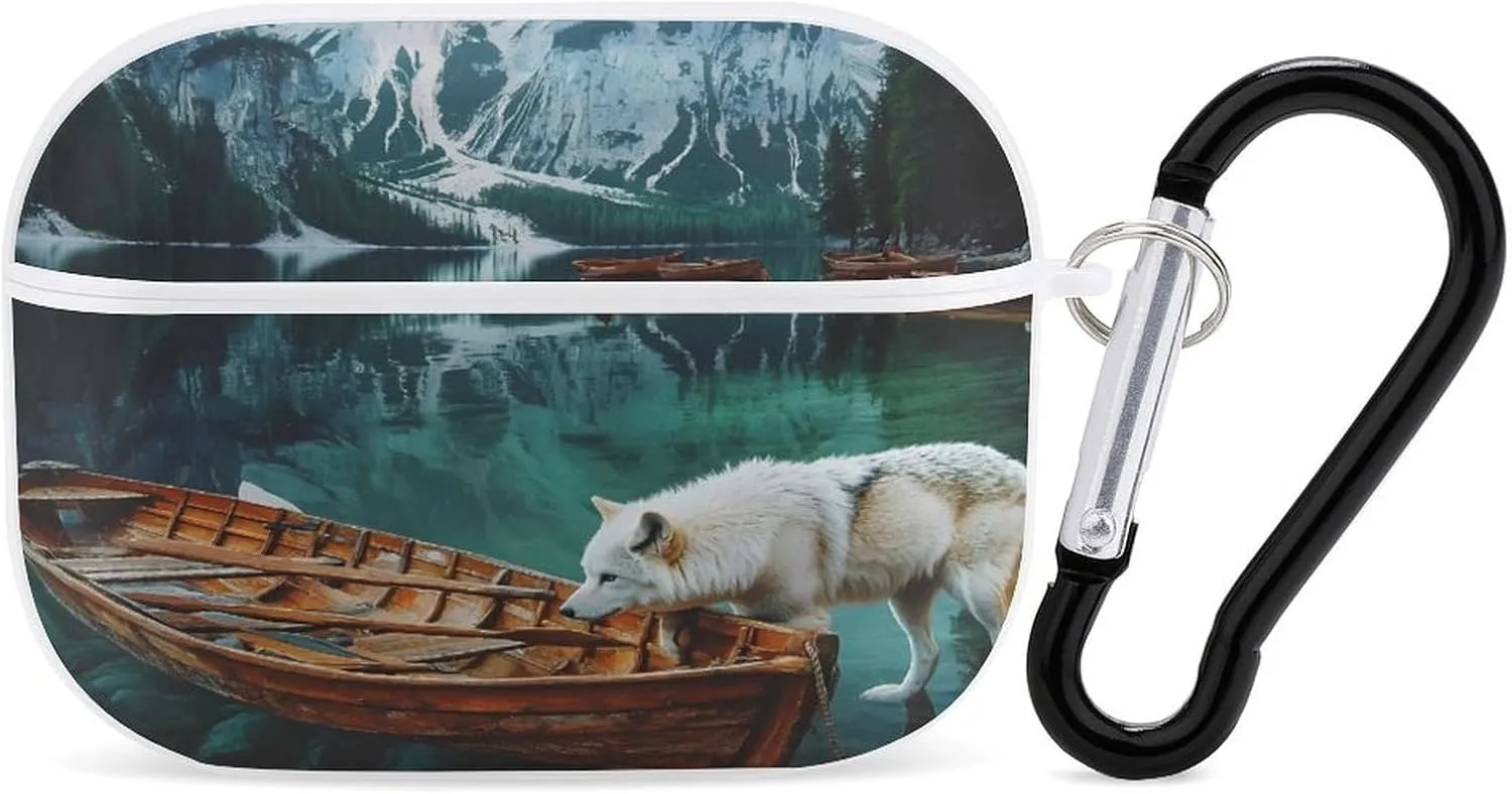 Wolf Boats in A Lake Italy Earbud Case Bluetooth Headphone Case Full Protective Case with Keychain Compatible with Airpods Pro White-Style