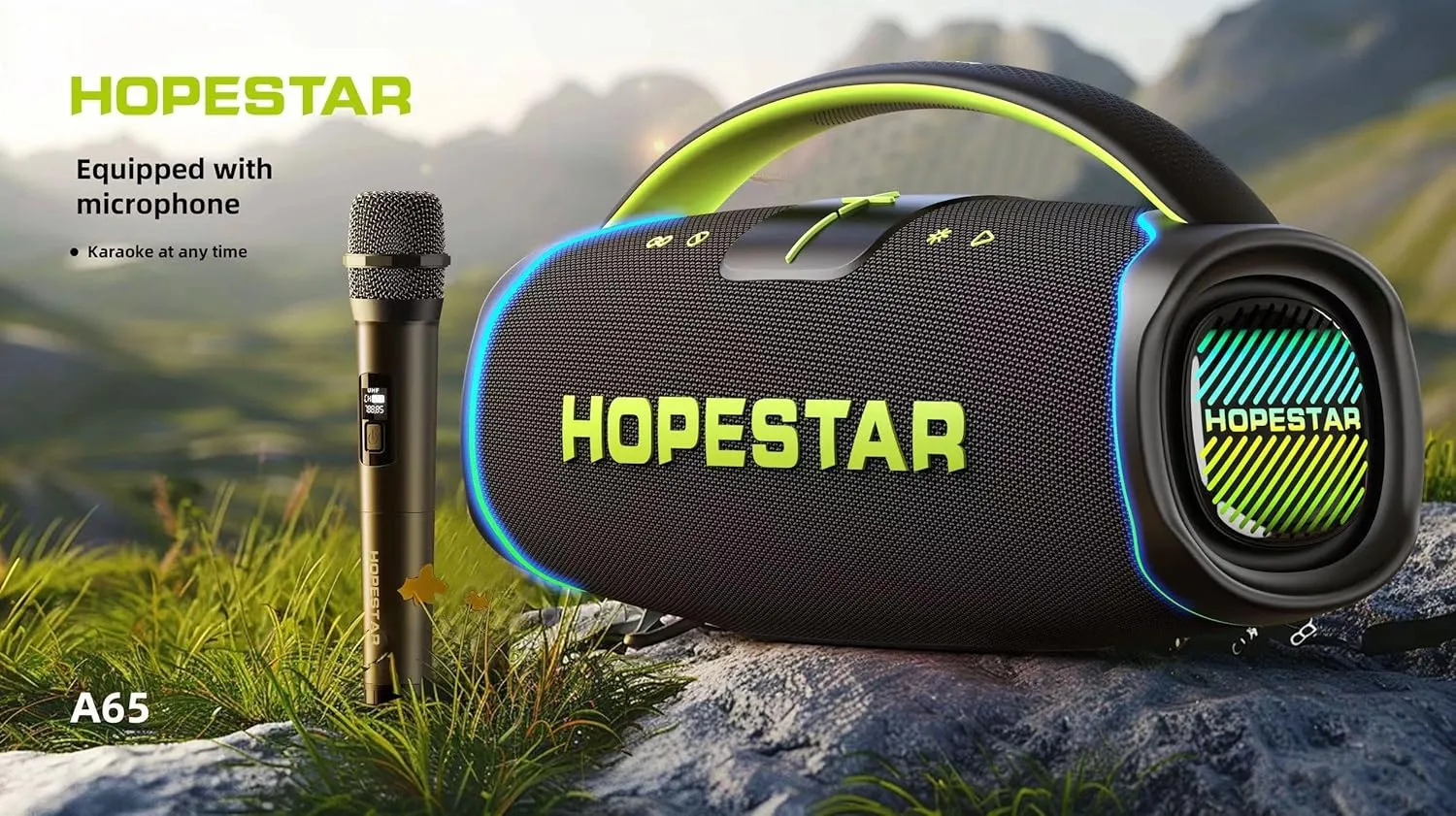 WorryFree Gadgets 300W Portable Speaker Wireless Bluetooth Audio Big Bass with Handle, Microphone, Hopestar Series (Black)