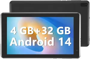 YQSAVIOR 7 inch Tablet 4GB RAM 32GB ROM Quad-Core Processor Android 14 Tablet PC for Kids, IPS Screen, Dual Camera, WiFi, Bluetooth