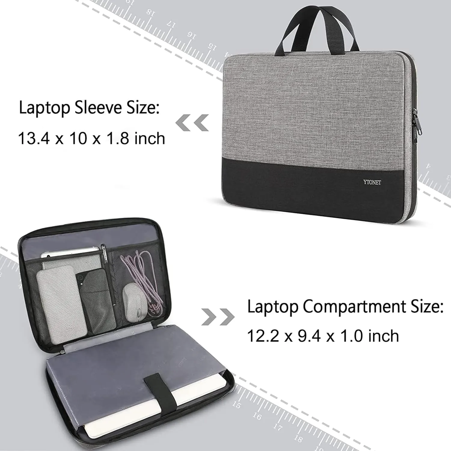 Ytonet Laptop Case Laptop Sleeve Case 13 13.3 Inch, TSA Slim Computer Cover with Handle, Water Resistant Business Travel Carrying Cover Compatible with MacBook Air MacBook Pro HP Dell Notebooks, Grey